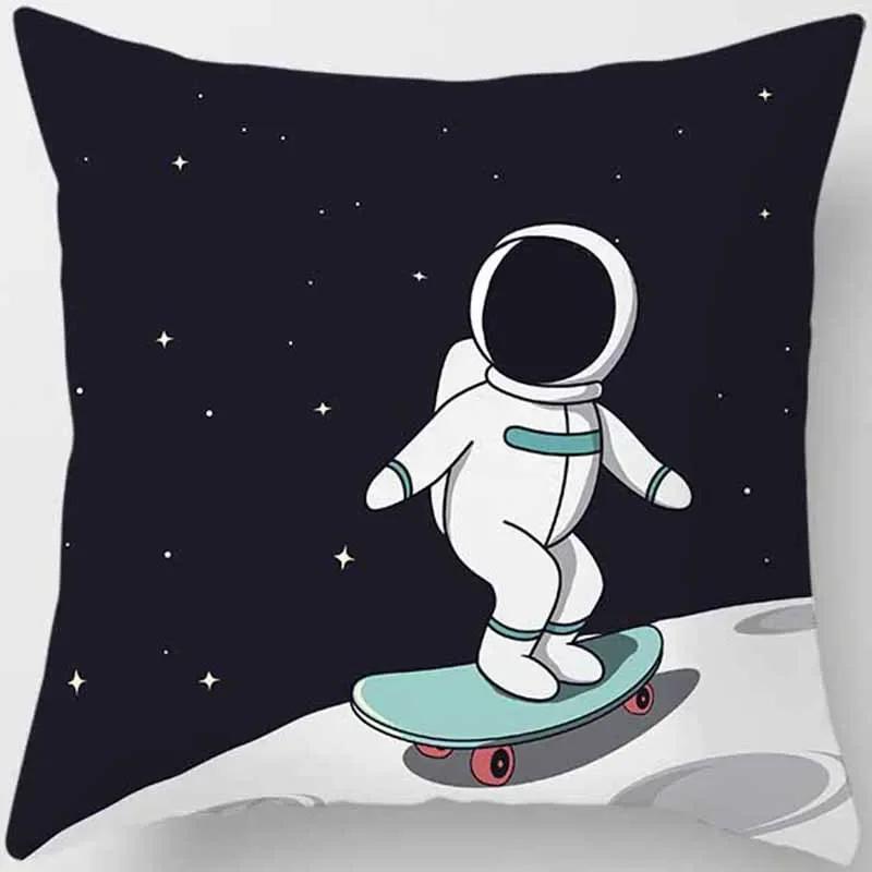 Cartoon Humor Astronaut Print Square Pillowcase Home Decor Car Sofa Cushion Cover