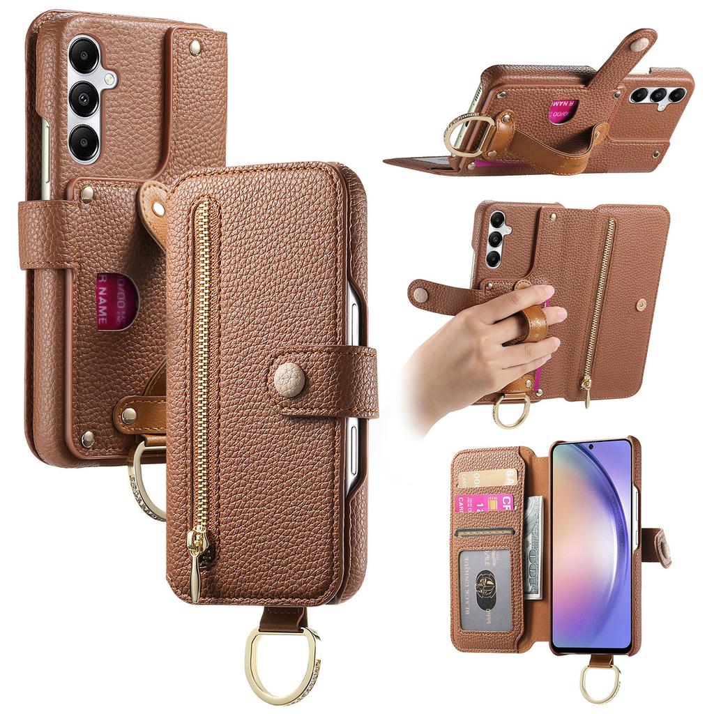 For Samsung Galaxy A15 4G/5G Case RFID Blocking Zipper Wallet PU Leather Mobile Cover