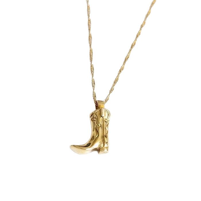 Stainless steel retro denim boots pendant necklace niche design boots collarbone chain furnace vacuum plating