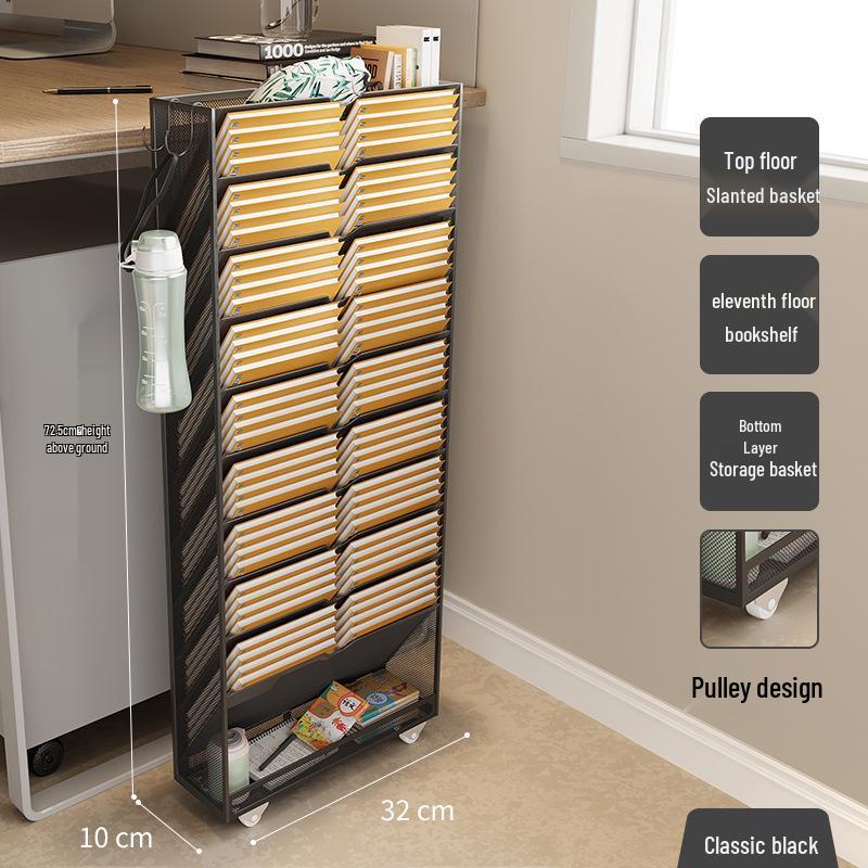 Кованый Железный Передвижной Книжный Шкаф с Подвижным Краем и Детским Боковым Хранилищем