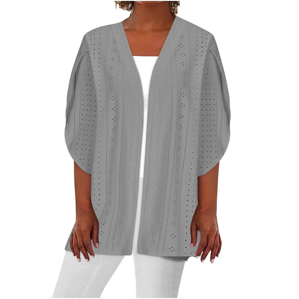 Женская повседневная модная однотонная тонкая свободная куртка-кардиган с рукавами пять четвертей