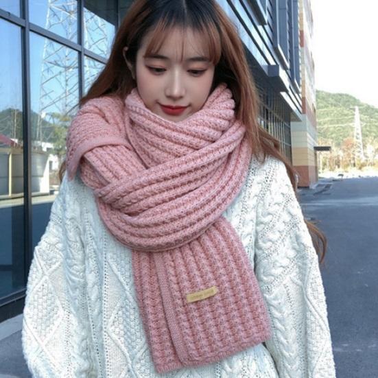 Winter Scarf Knitted Thickened Solid Color Elastic Windproof Stay Warm Anti-shrink Lady School Outdoor Scarf Clothes Accessories