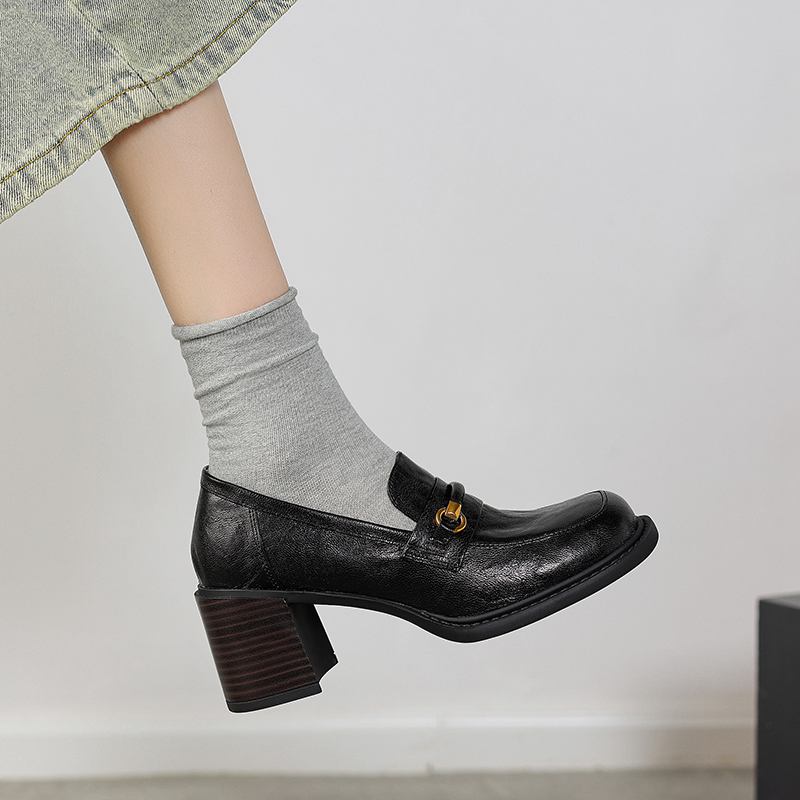 Krazing Pot Туфли из овчины с квадратным носком и толстым каблуком, осенне-летние, женские, с металлическим украшением, британские школьные туфли