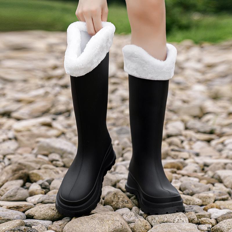 Новые 38 см длинные высокие резиновые сапоги для женщин из ПВХ, нескользящие модные резиновые сапоги, удобные водонепроницаемые ботинки с толстой подошвой