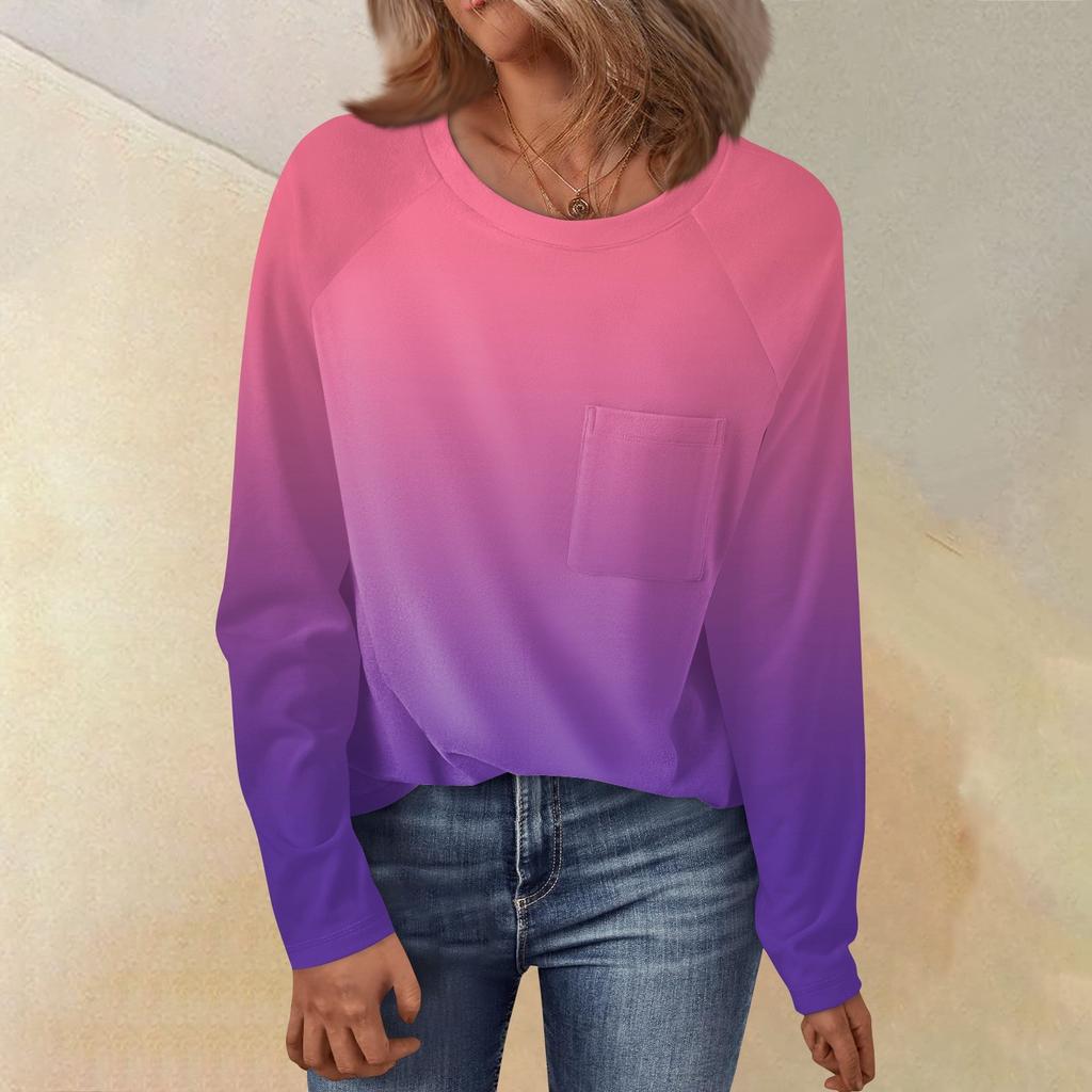 Женский свободный топ с круглым вырезом и градиентным принтом, рукавом реглан, длинным рукавом