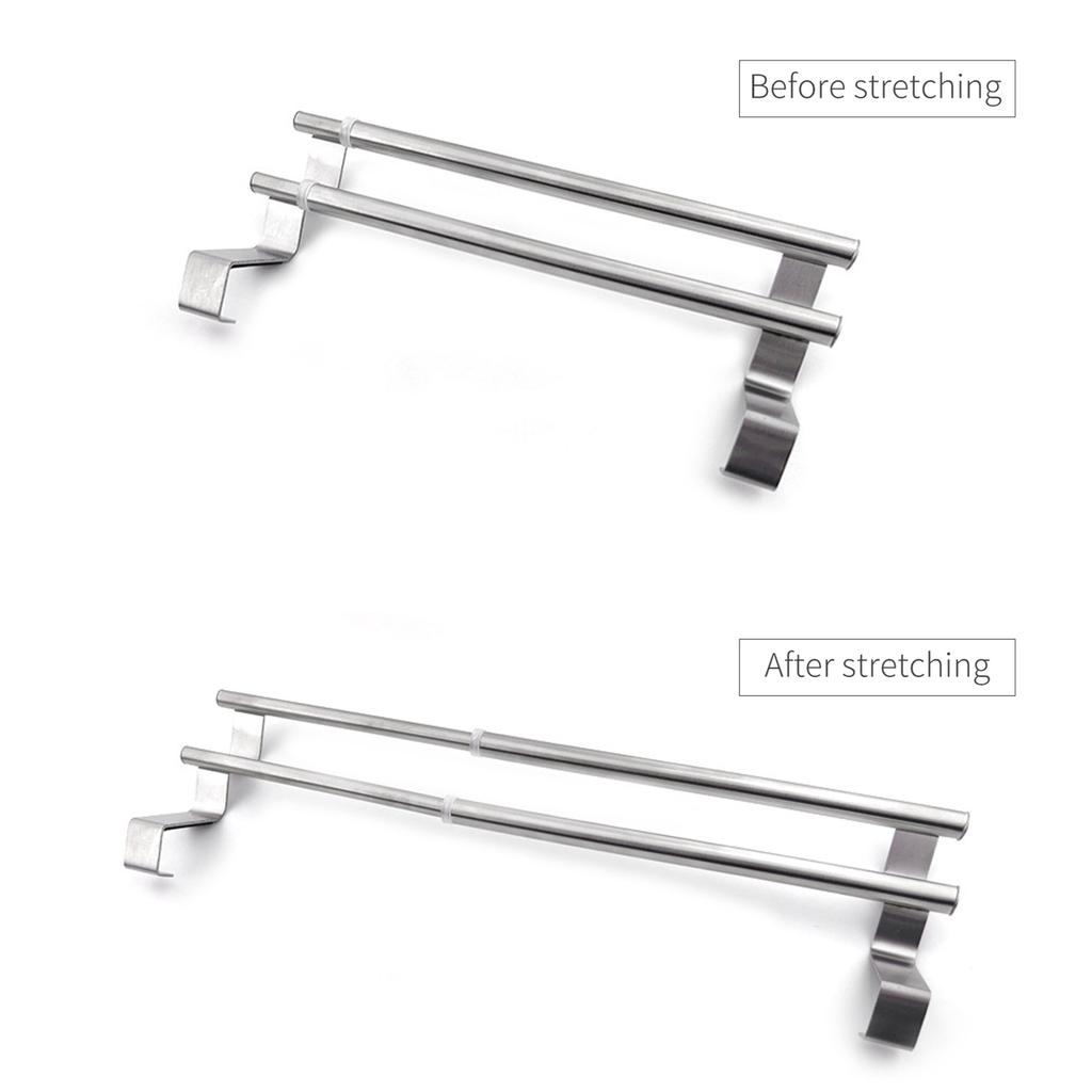 Expandable Double Towel Hanger Over Cabinet Cupboard Doors Stainless Steel Bath Towel Bar Towel Clothes Hanger Towel Rack Holder for Bathroom Kitchen