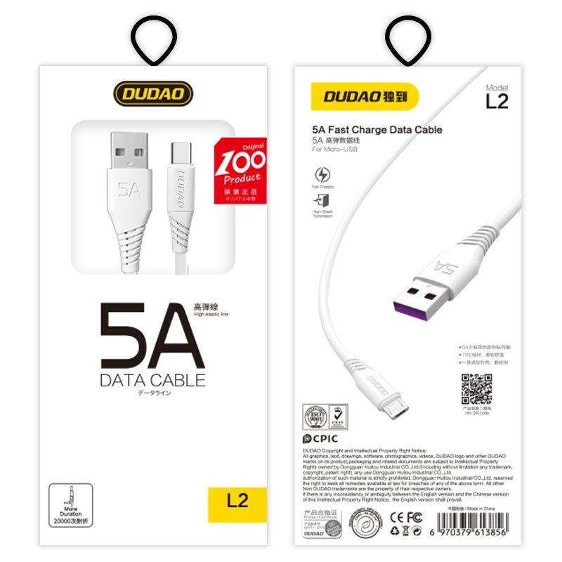 Dudao USB To USB-C Cable, 5A Fast Charging, 2m, White (L2T Model)