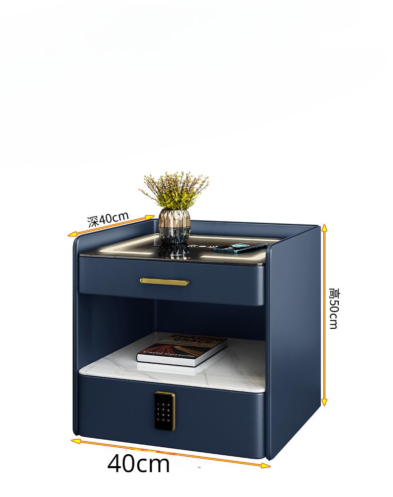 Легкий роскошный прикроватный столик из цельного дерева, многофункциональный, полный комплект, трехцветная лампа, беспроводная зарядка, замок с паролем, аудиошкаф