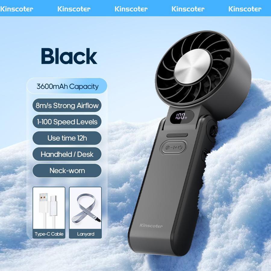 KINSCOTER Портативный ручной складной вентилятор для улицы, мини-охлаждение, перезаряжаемый, 3600 мАч, 100-уровневое свободное управление, высокоскоростной турбовентилятор