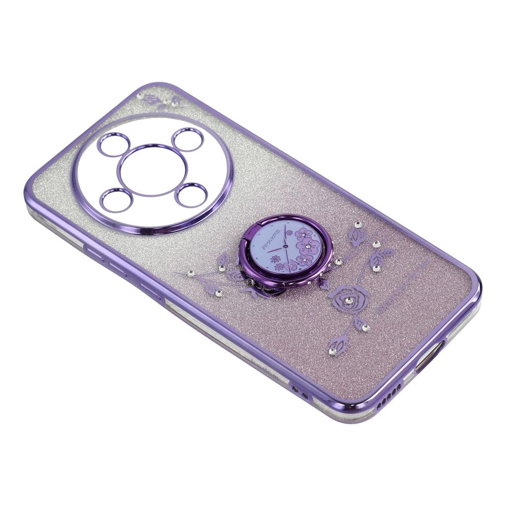 KADEM Phone Case For Honor Magic8 Lite 5G / X9d 5G / X70 5G Ring Kickstand TPU Flowers Phone Cover Gradient Glitter