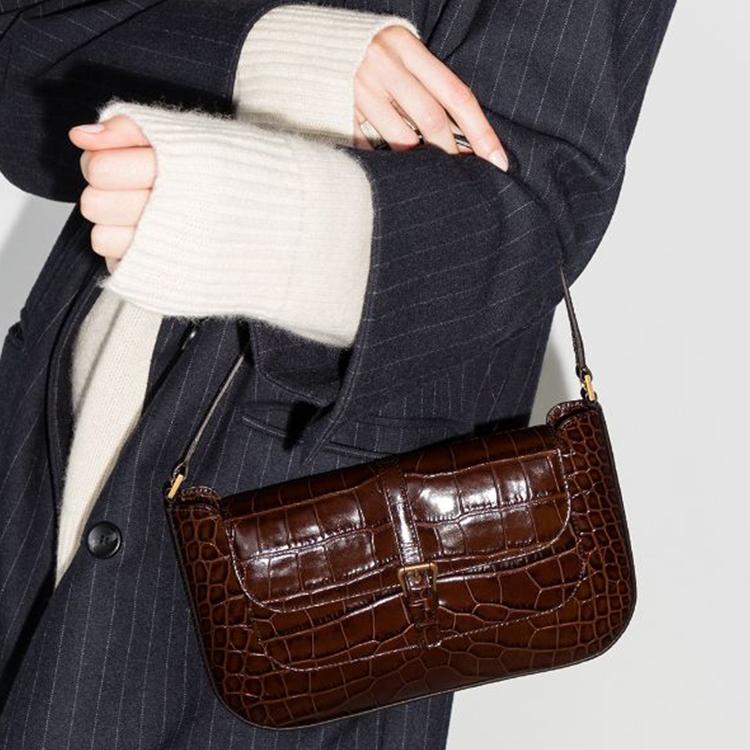 By Far Miranda Vintage Crocodile Pattern Leather Underarm Bag Baguette Handbag Women bags Dark-Chocolate 19PFMDASNEDMED
