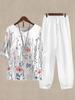 1116 New Women's Clothing Casual Crew Neck Five-Sleeve Top Digital Printing Women's Two-piece Set