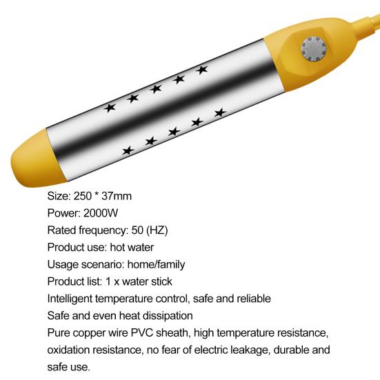 Immersion Heater High Power Heating Yellow Safe EU Plug for Home