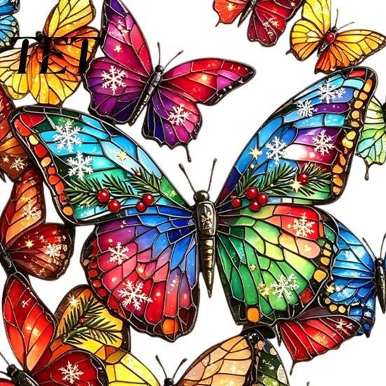 Removable Butterfly Art Stickers Christmas Window Sticker, Stained Glass Style, Colorful Decal, Floral Home Decor Static PVC Waterproof Sticker