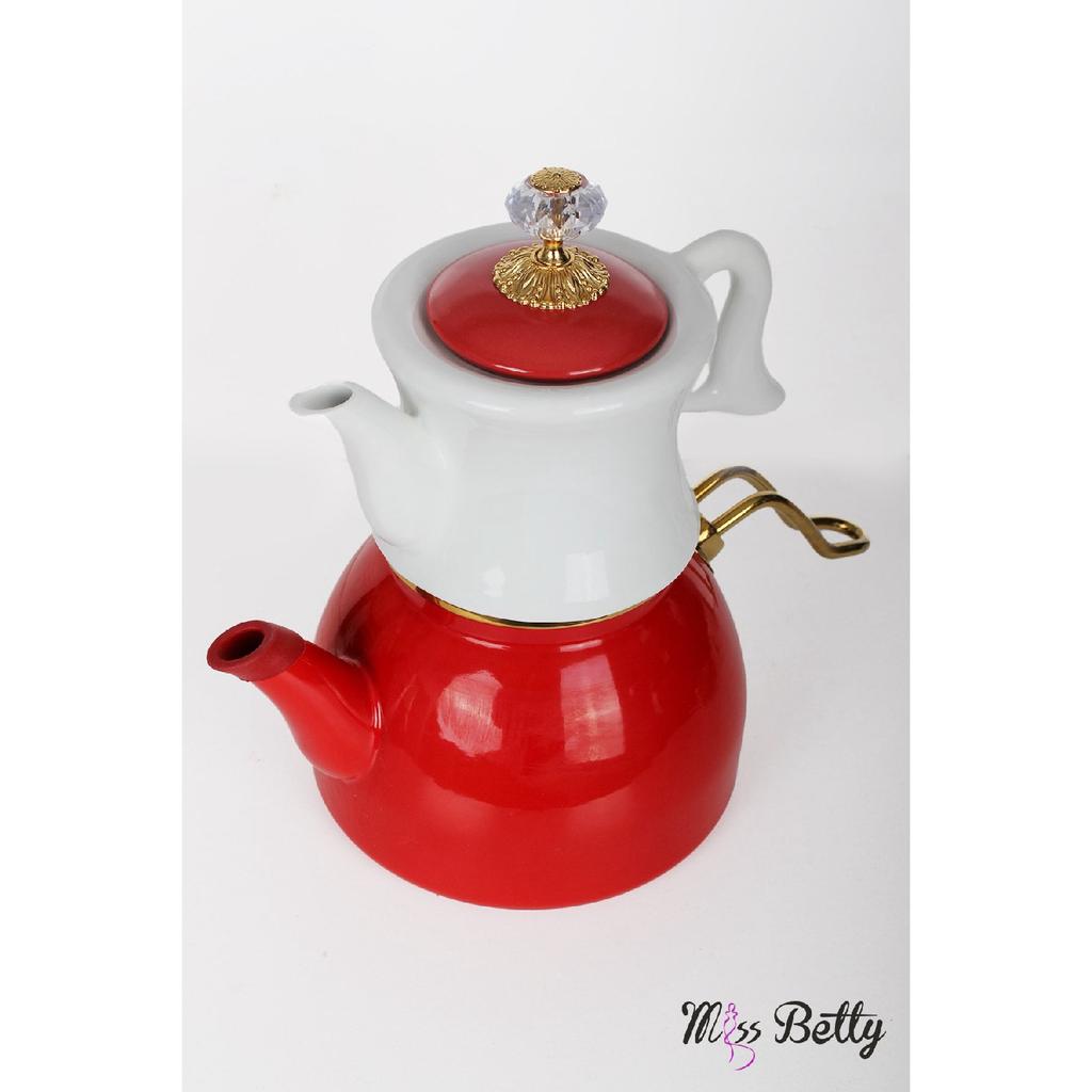 Enamel Teapot With Porcelain Teapot Dark Green