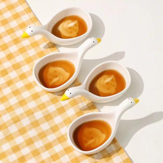 Керамический набор соусниц "Гусь" Милые рельефные тарелочки для соевого соуса и приправ для суши, пельменей и хот-пота Элегантный домашний декор Практичные миски для соусов