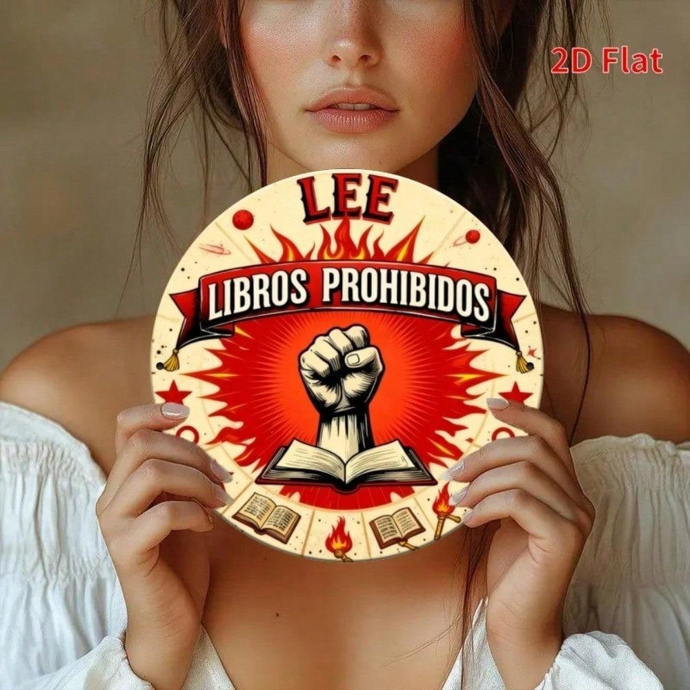 Vintage No Books Allowed Round Metal Sign Boho Wall Decor Funny Library Office Gift
