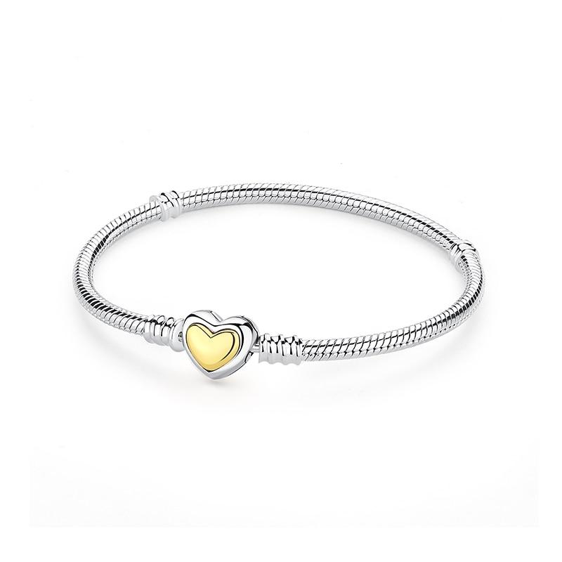 Original 925 Sterling Silver Bracelets Bangles Crystal Ball Love Heart Clasp Beads Charms Moments Bracelet For Women DIY Jewelry