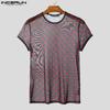 INCERUN Men Short Sleeve Mesh Sheer Print Party Club T-shirts Tee