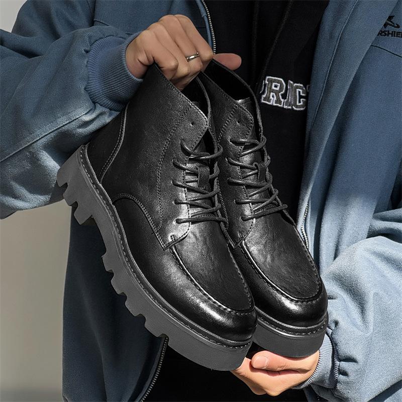 England Style Men Fashion Outdoors Desert Boots Black Brown Platform Shoes Cowboy Original Leather Boot Cool Ankle Botas Hombre