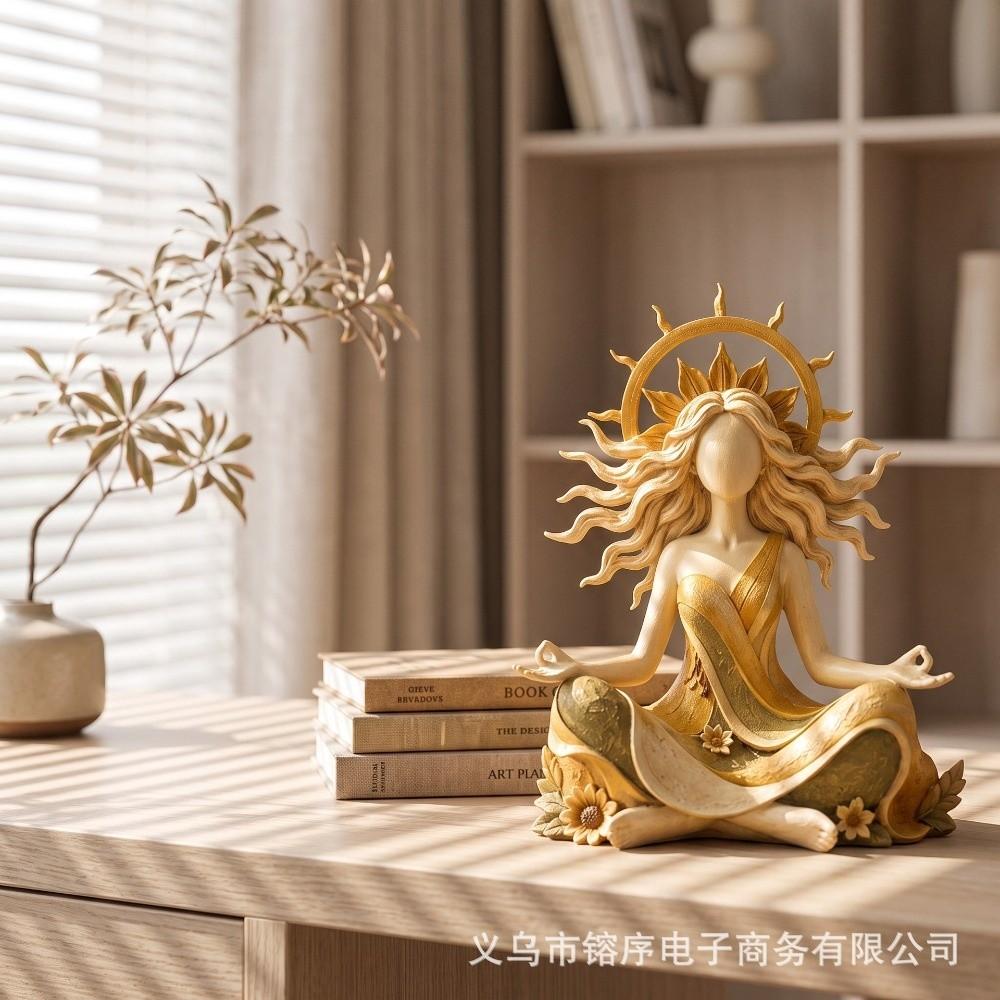 Flowing Hair Sun Moon Goddess Resin Statue Mother Earth Home Sculpture Desktop Decor