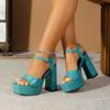 Зеленые туфли-сандалии на толстом каблуке с квадратным носком, водонепроницаемые, летние новые, с открытым носком, большого размера, на толстой подошве, на супервысоком каблуке, женская обувь