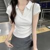 Cotton-included Hot Girl Style Polo Collar Short-sleeved T-shirt for Women New Style Design Niche Slim Short Top