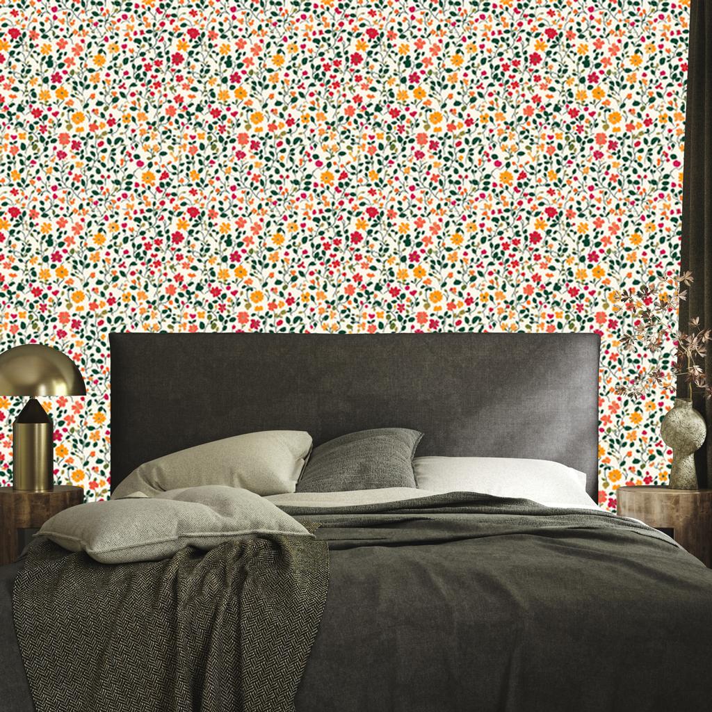Wallpaper Small Flowers Light Gray and Cream for Living Room and Bedroom 50x1000
