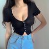 Сексуальная женская футболка 2024, укороченный топ с коротким рукавом, черный топ, женская одежда, новые летние футболки, женская мода, корейский Femme Y2K Top