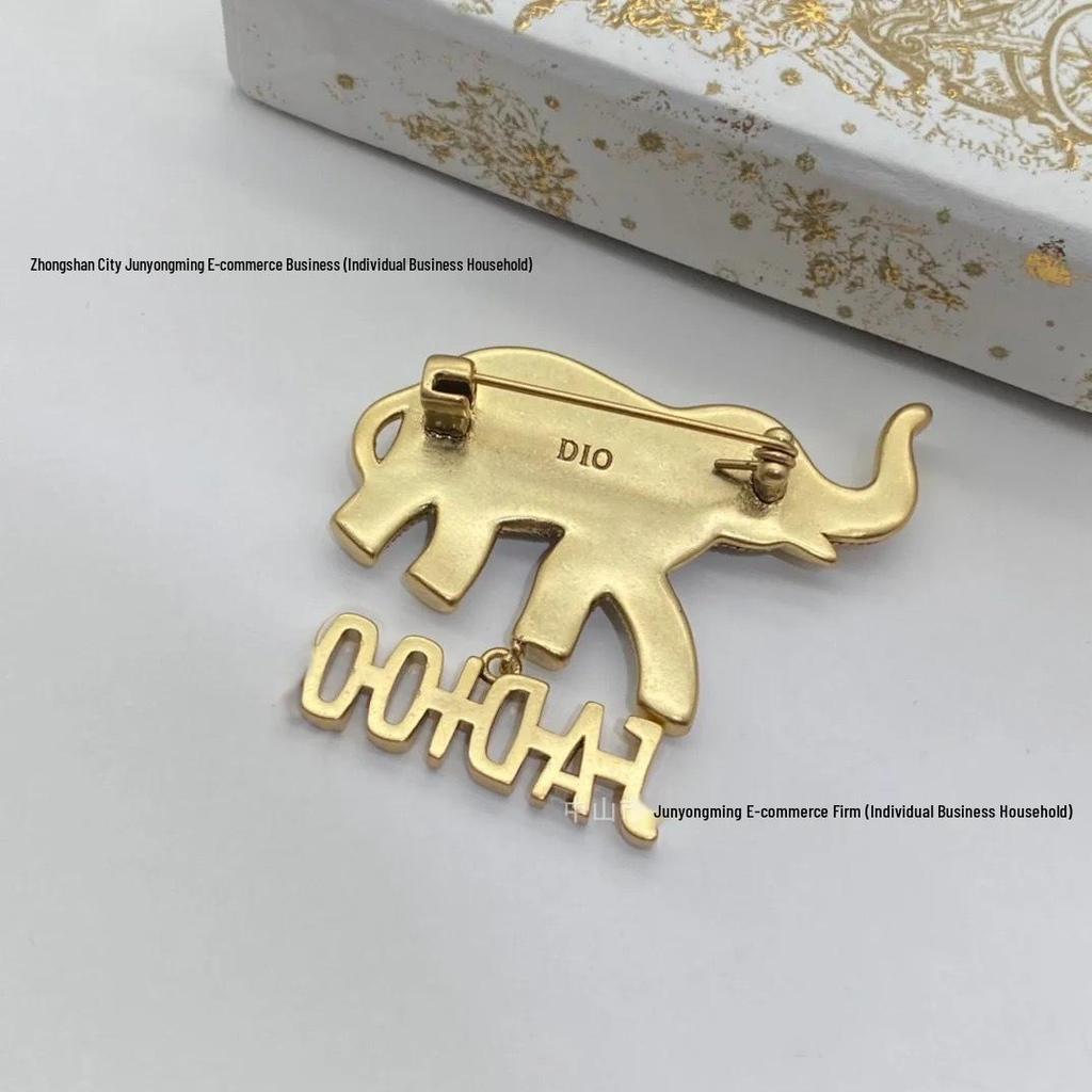 Elephant Brooch with Diamond Inlays & Tassel - Women's Retro Distressed Pin Accessory