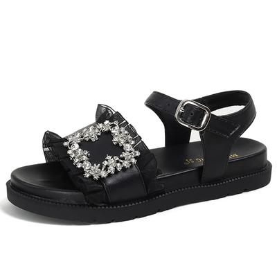 Мода Нежные Туфли с Кристальной Пряжкой Женские Брендовые Сандалии Балетки Каблуки Толстая Подошва Sandalias Mujer 2025 Студенческие Маффины Платформа