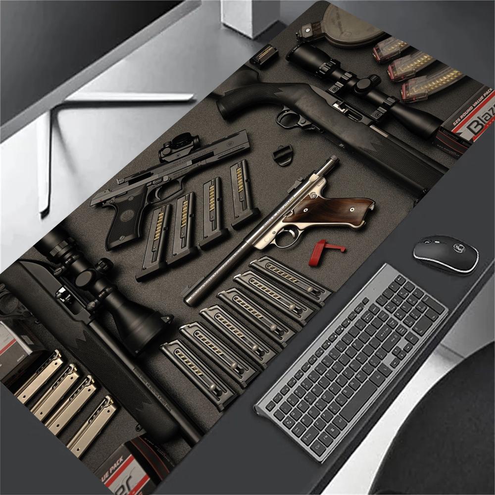Guns XXL Large Gaming Mouse Pad Black Desk Mat Non-Slip Rubber Keyboard Mousepad Stitched Edge Computer Office Table Cushion