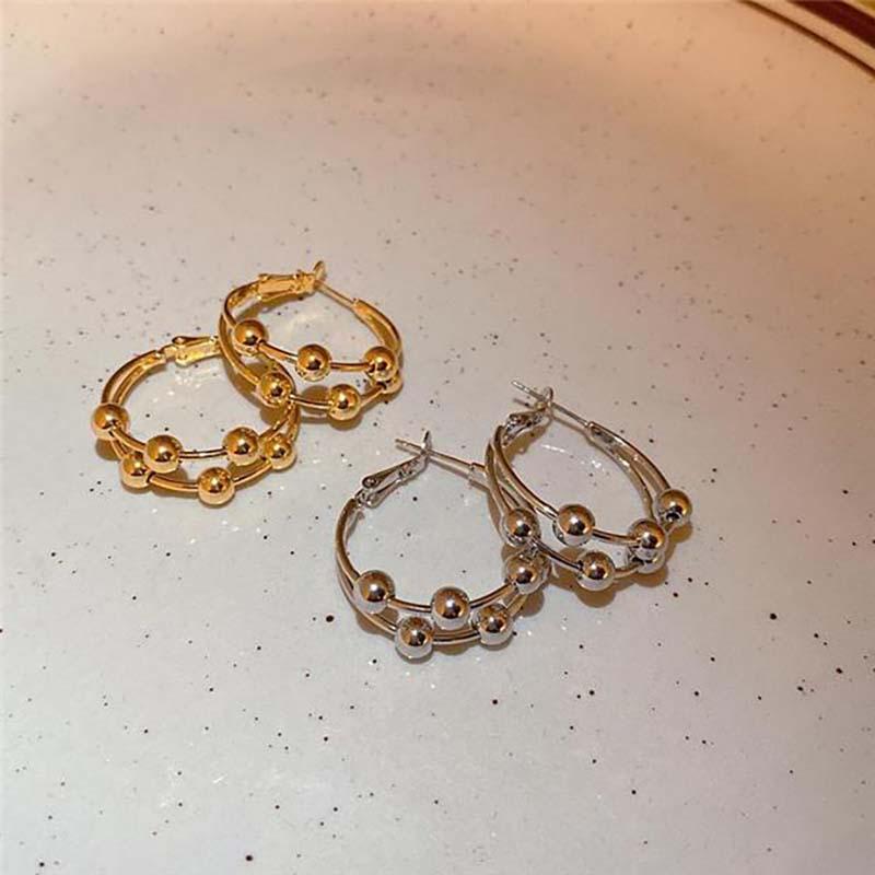 European & American Trendy Double-Layer Round Bead Earrings - Chic, Fashionable, Simple Style