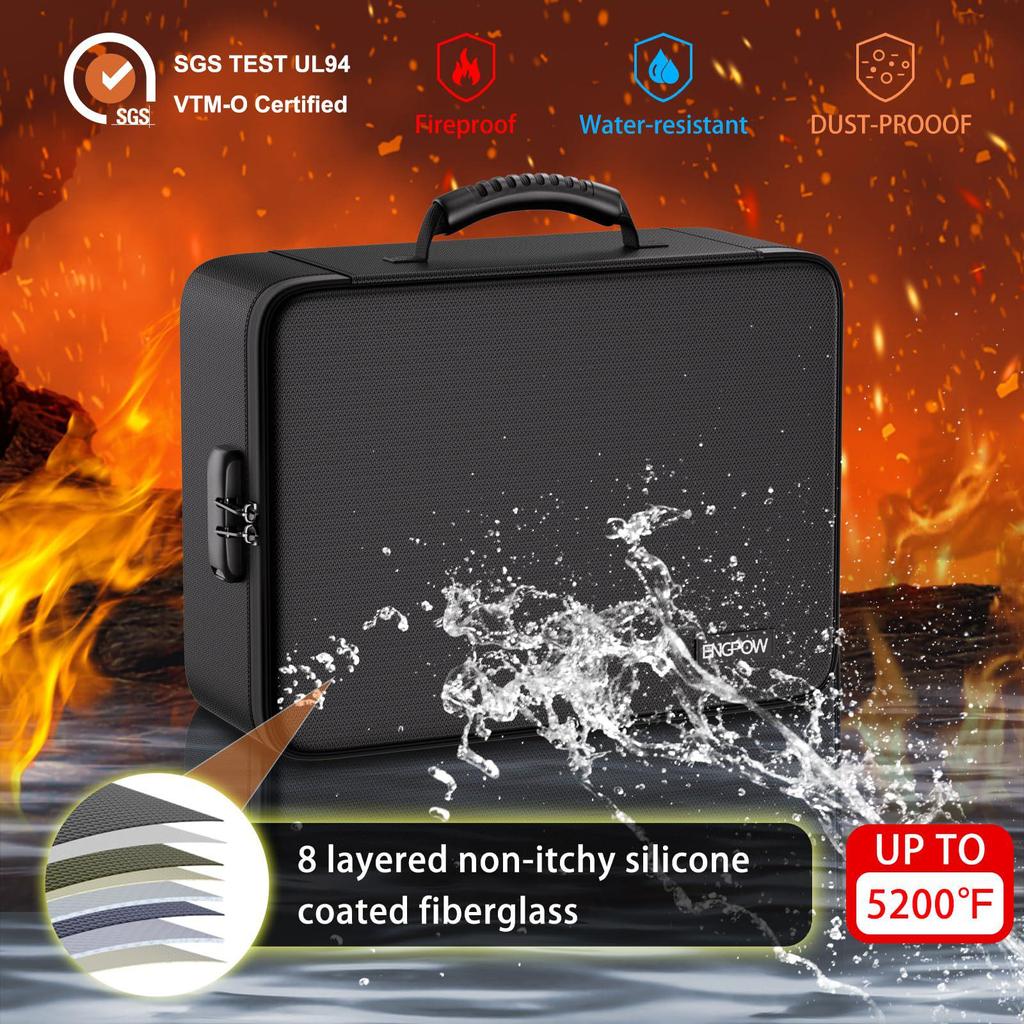 A4 Waterproof Fireproof Accordion Storage Bag with Lock