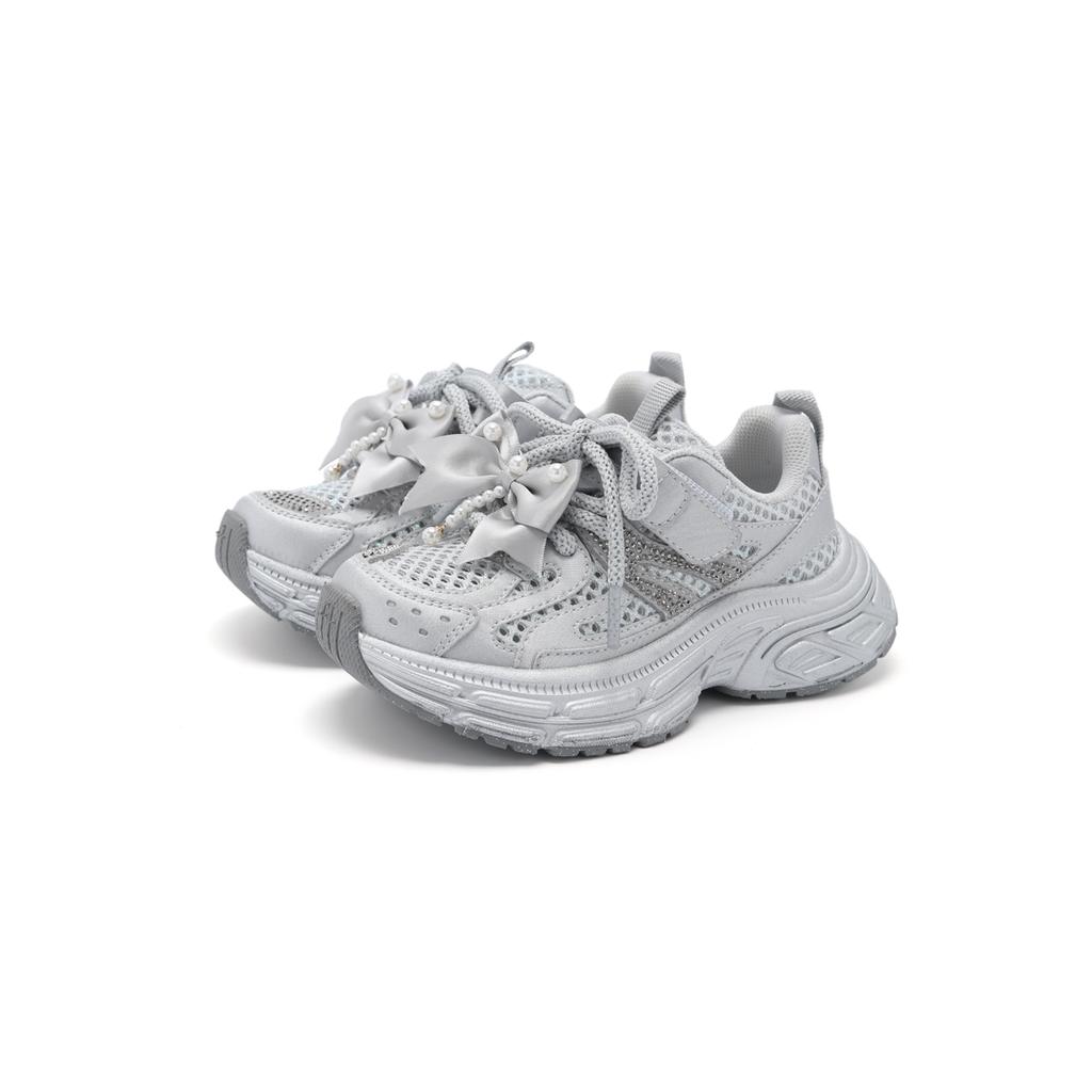 Sweet hollow mesh diamond surface lightweight dad shoes for girls, middle-aged and young children's sports shoes