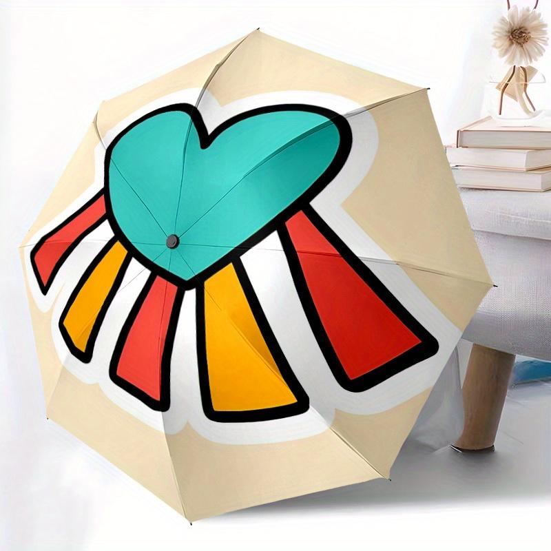1pc Heart Folding Umbrella , 8 Ribs Casual Durable Lightweight Portable Travelling Umbrella For Men & Women yy250728116