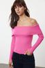 Women's Fashion Stylish Sweater Pink Premium Yarn Special Yarn Carmen Collar Knitwear Sweater