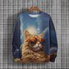 Animal Sweatshirt For Men Sunglasses Cat Graphic Long Sleeve Printed T-Shirts Casual Outdoor Streetwear Oversized Men's Clothing