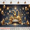 2D плоский баннер 1 шт. Празднование 30-летия - Золотой юбилей Украшенный Шампанским Цветочными украшениями - Свадьба День Рождения