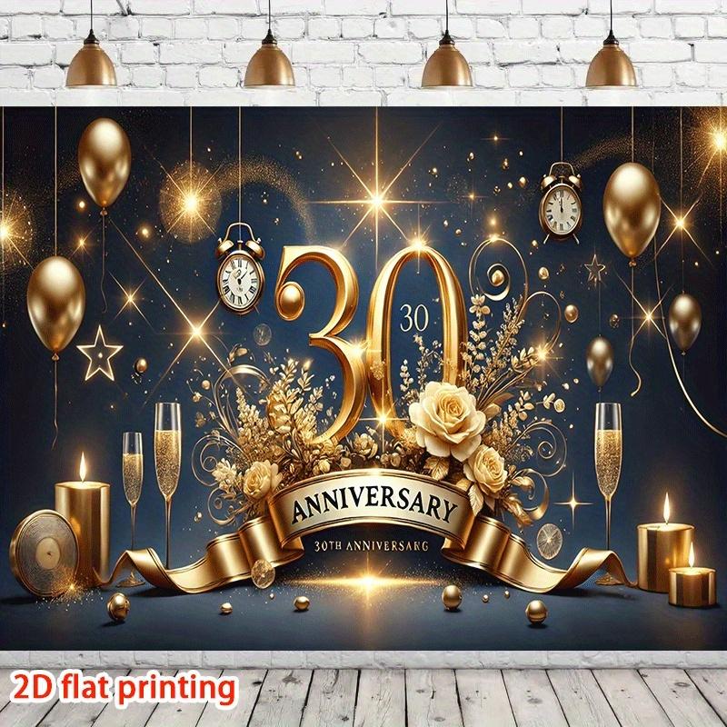 2D плоский баннер 1 шт. Празднование 30-летия - Золотой юбилей Украшенный Шампанским Цветочными украшениями - Свадьба День Рождения