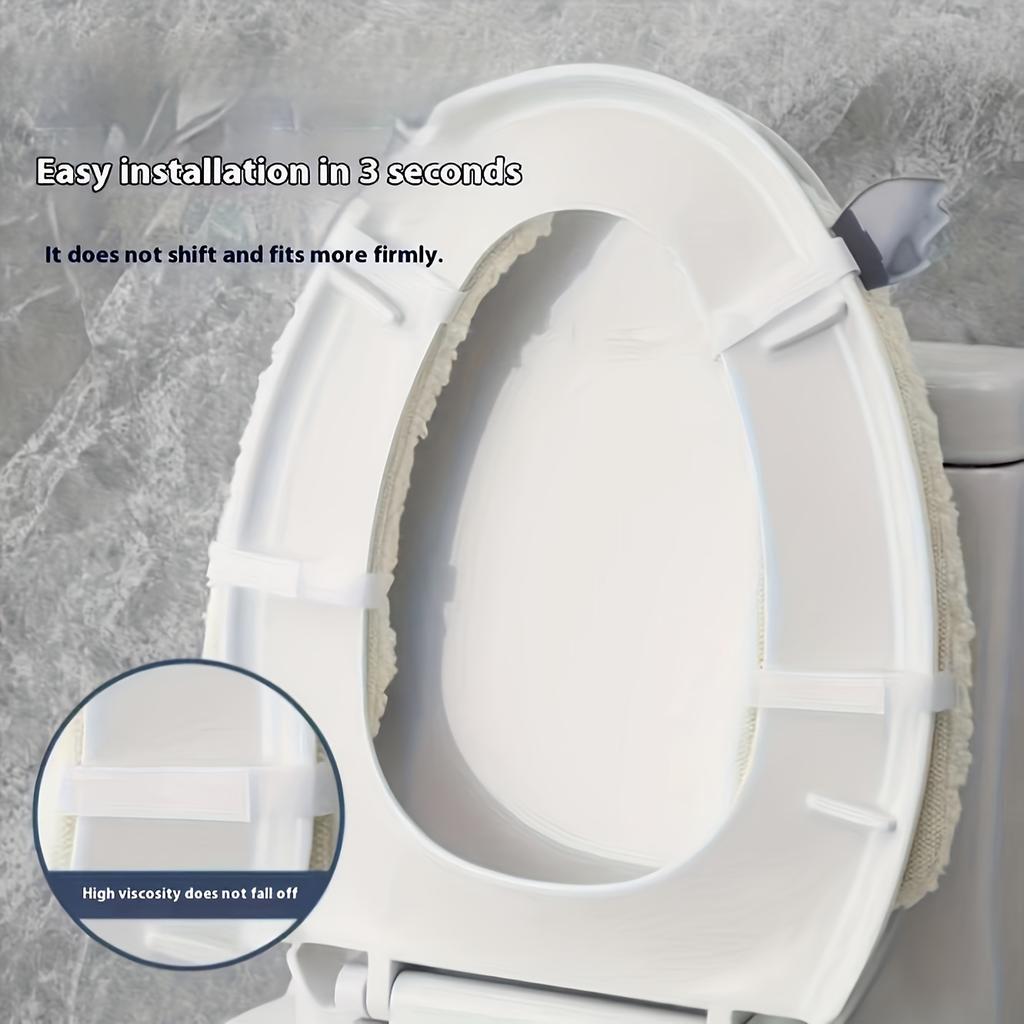 1 пара плюшевых чехлов на сиденье унитаза в форме овечек - Толстые, теплые, асептические, всесезонный комфорт, мягкий полиэстер, ручная стирка с клейкой основой