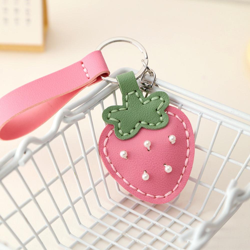 Cute Fruit Pendant Strawberry Bag Pendant Creative Leather Keychain  Men