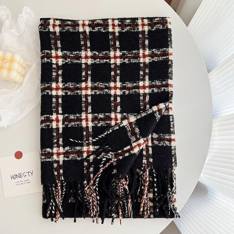 New Japanese scarf women's winter versatile Korean version imitation cashmere plaid scarf thickened warm shawl scarf