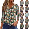 Женский свободный повседневный топ с принтом и V-образным вырезом с рукавами семь четвертей Топ с V-образным вырезом с рукавами семь четвертей