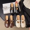 Шлепанцы на плоской подошве для женской уличной обуви 2025 весна и лето новая мягкая кожа ретро высококлассные универсальные с пряжкой на одном ремешке крутые шлепанцы