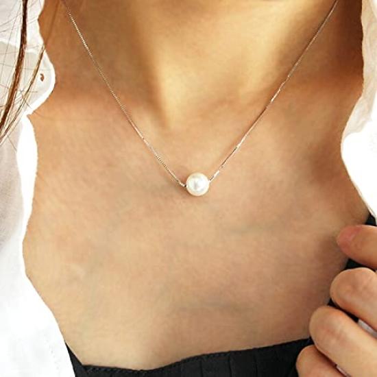 Одиночный жемчуг Платина 925 Гипоаллергенный популярный для женщин [Glam Jewelry] Ожерелье, женское, жемчуг, отделка, серебро, металл, подарок,