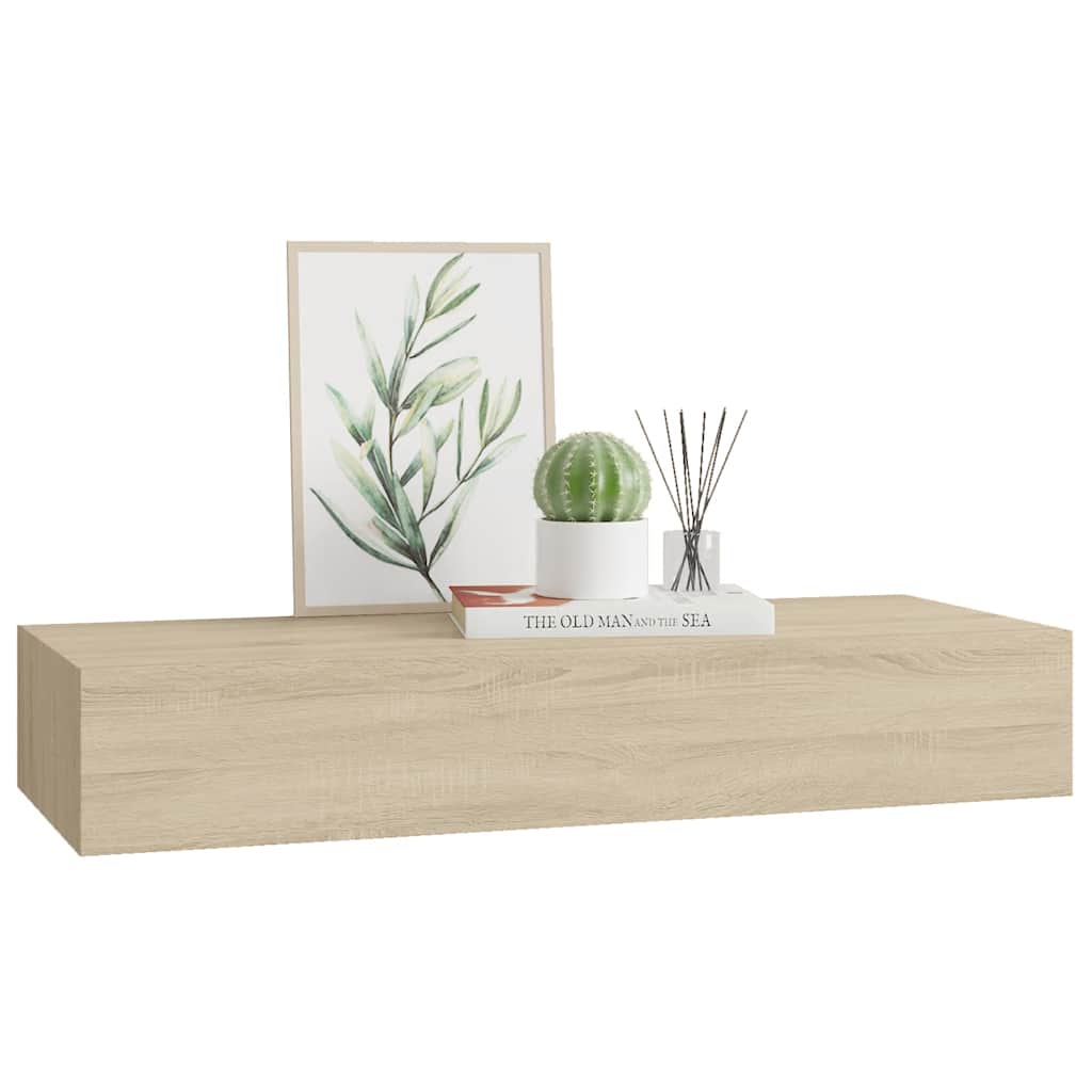 Vidaxl Настенная полка с ящиком, цвет дуба, 60 x 23,5 x 10 см, МДФ