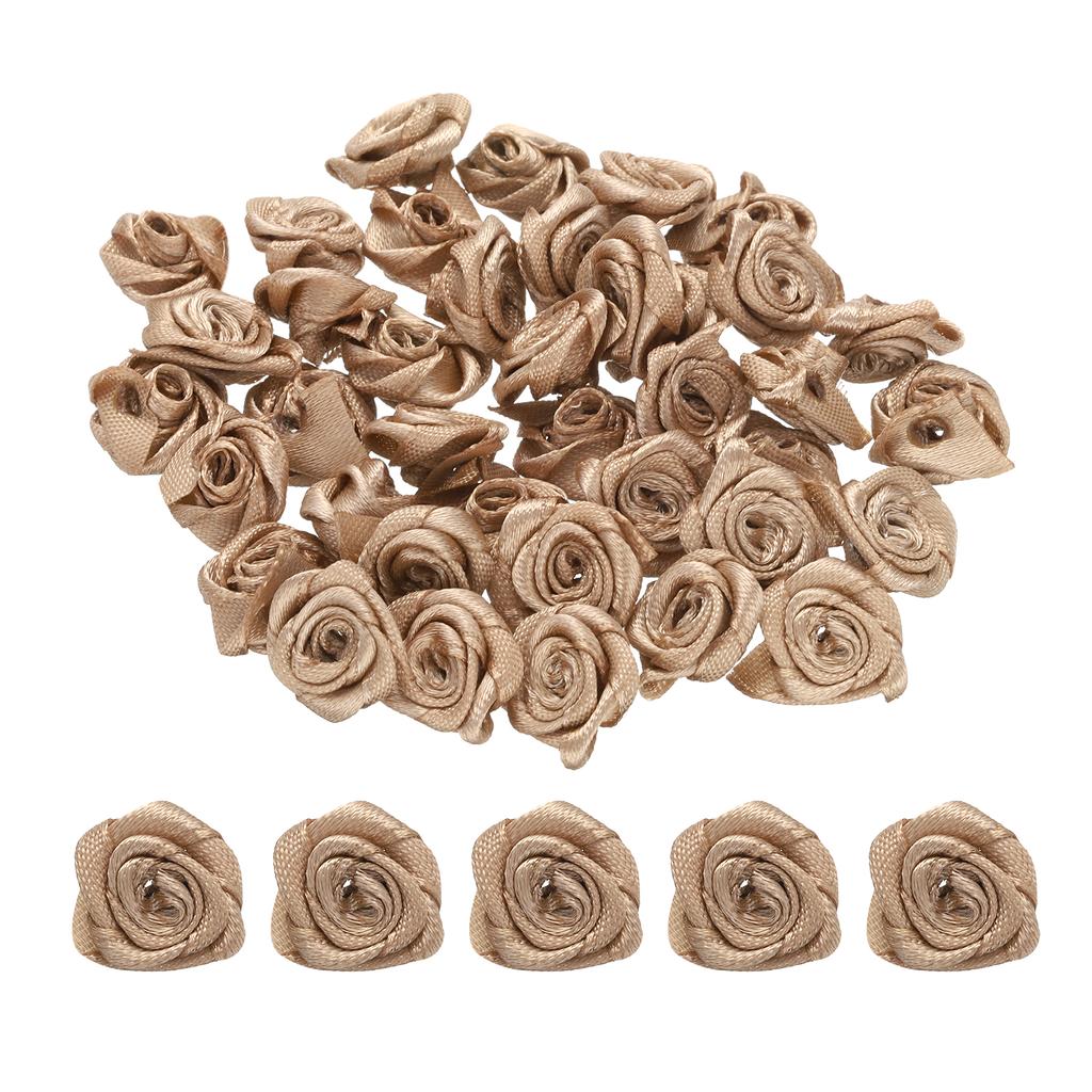 100Pcs 1.5cm Mini Satin Ribbon Roses Handmade Rolled Rosette Flower for DIY Crafting Accessories Sewing Wrapping Decoration