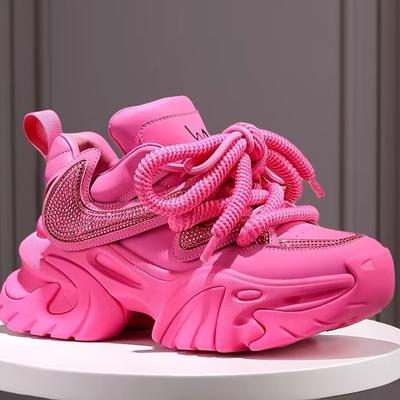 Роскошные Новые Весенне-Осенние Дышащие Спортивные Туфли на Толстой Подошве с Платформой Женская Мода Бриллиантовые Универсальные Повседневные Туфли