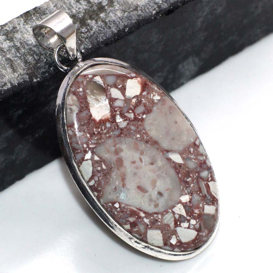 Marble Jasper 925 Silver Plated Handmade Pendant 2.1" Exquisite Gift E0f78